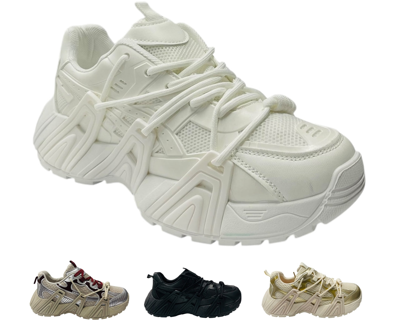 Chunky Sole Mesh Lace Up Sports Trainers