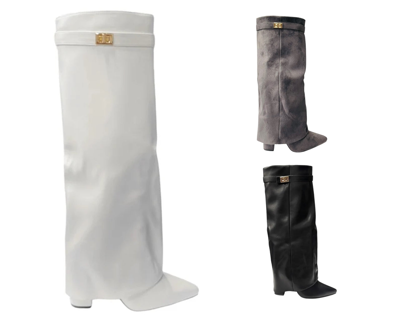 Faux Leather Knee High Fold Over Block Heel Boots
