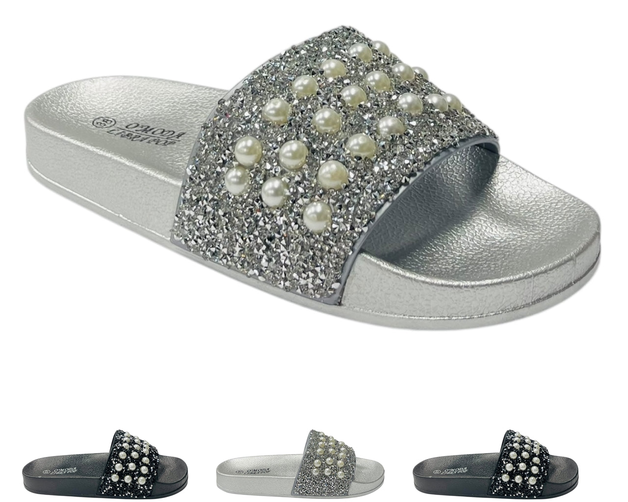Rhinestone Embellished Flat Slide Sandals
