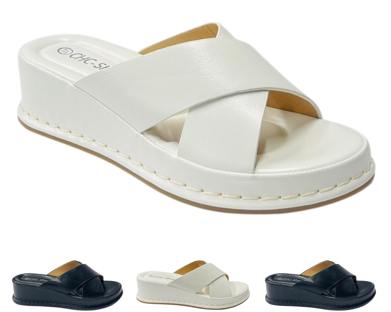 Lightweight Cross Strap Wedge Sandals