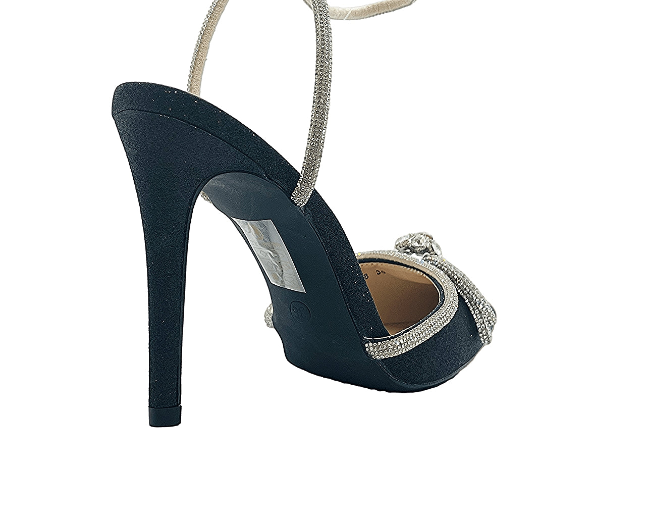 Ankle Strap Glitter Diamante Heel Shoes