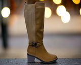Women's Faux Leather Block Heel Knee High Boots