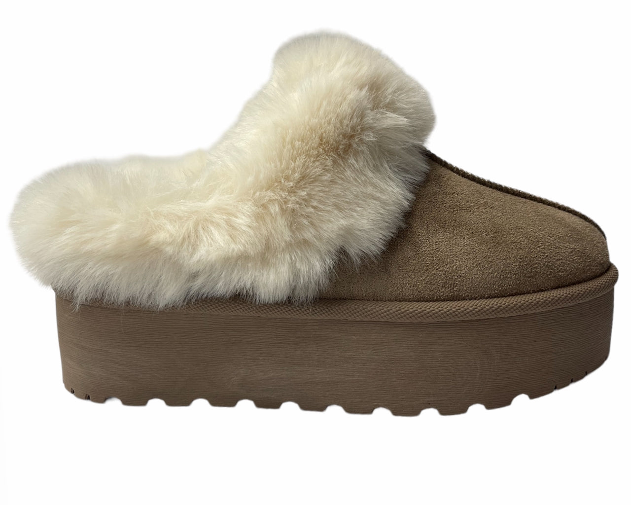 Faux Suede Platform Slip On fur Slippers