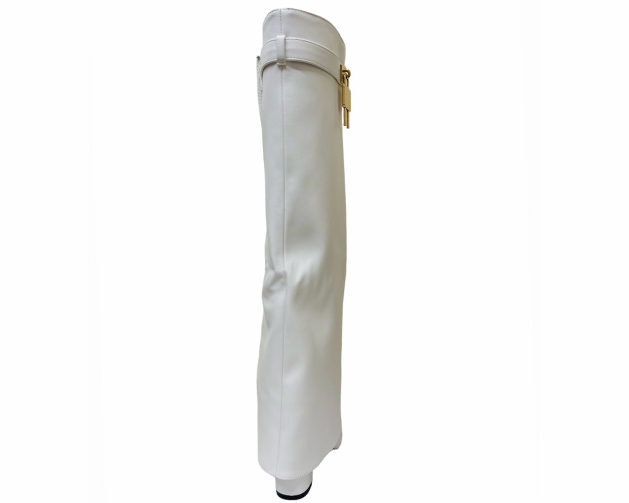 Faux Leather Padlock Knee High Fold Over Block Heel Boots