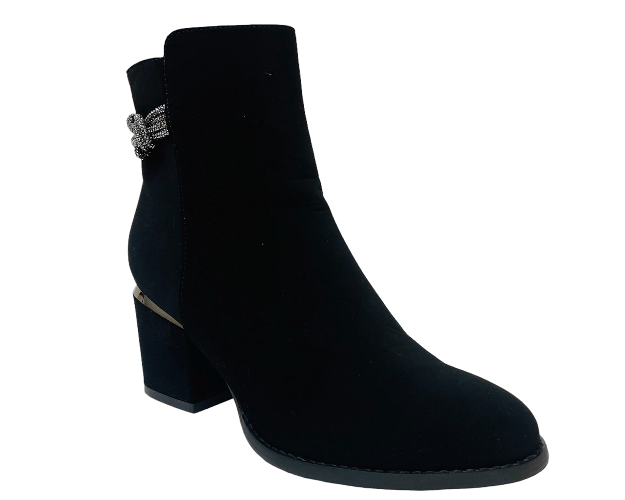 Block Heel Diamante Details Ankle Boots