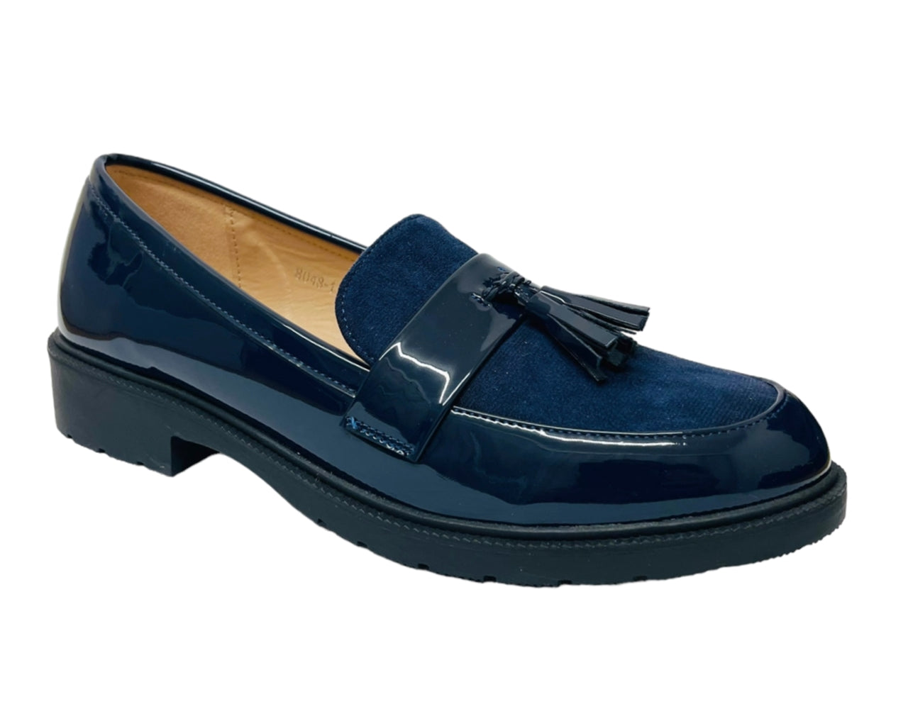 Faux Patent Leather Tassel Slip On Shoes