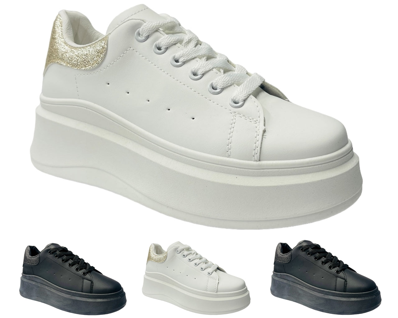 Faux Leather Chunky Sole Lace Up Trainers