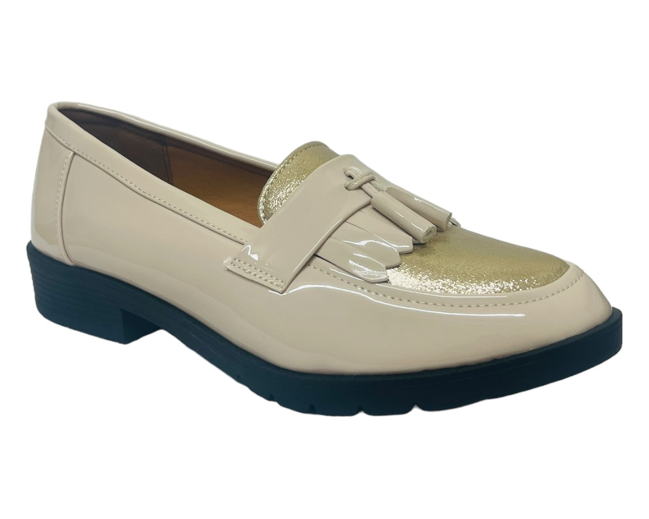 Faux Patent Leather Slip On Tassel Loafers Shoes