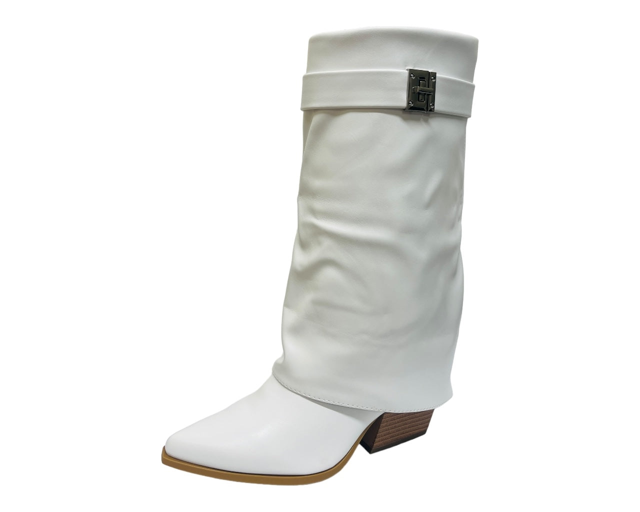 Faux Leather Fold Over Mid Calf Boots