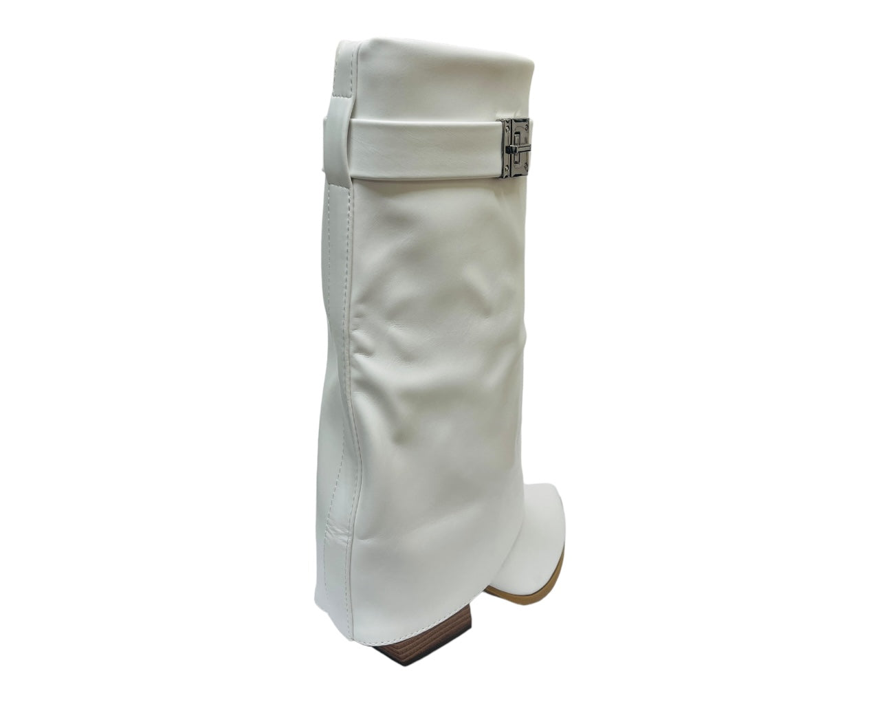 Faux Leather Fold Over Mid Calf Boots