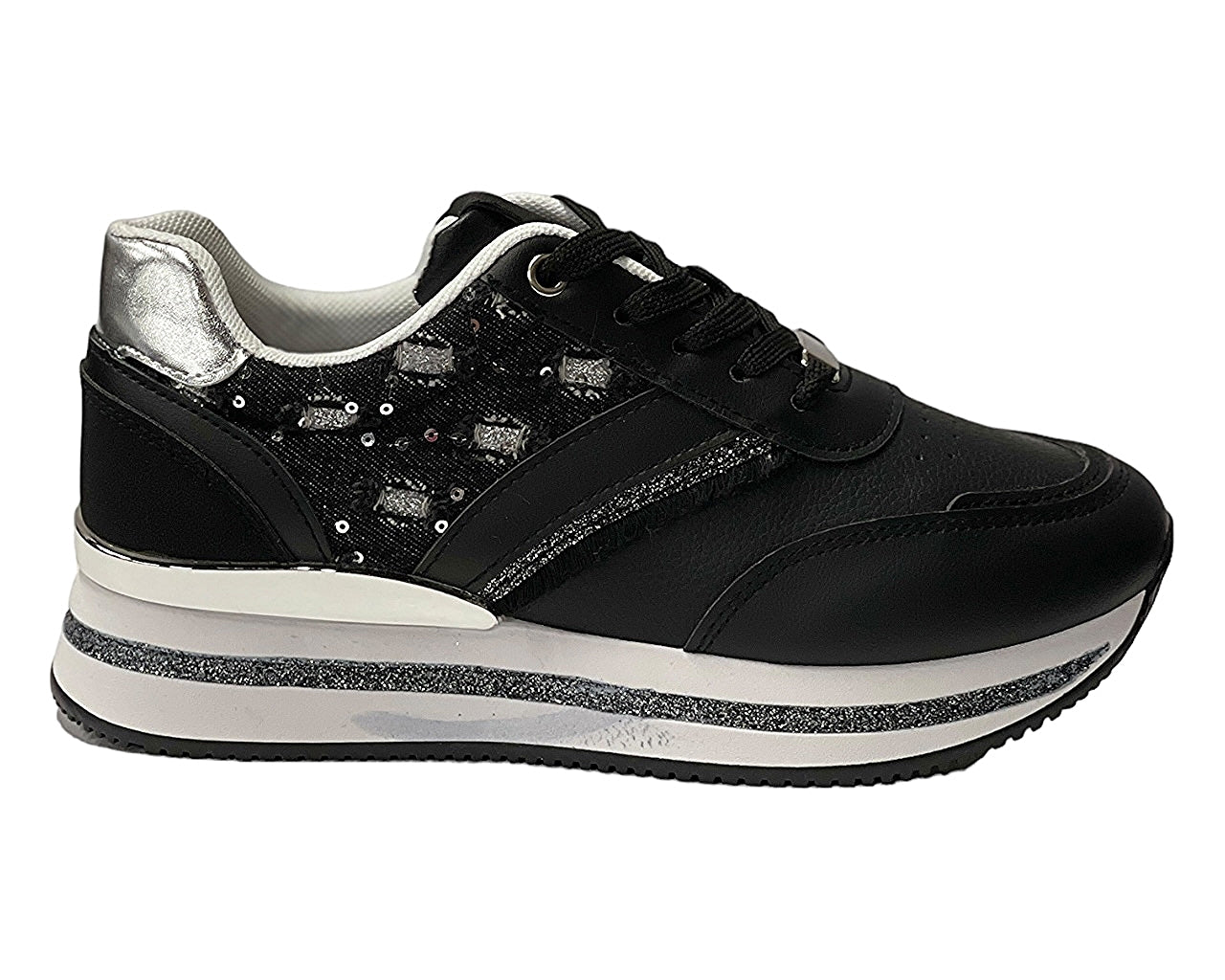 Faux Leather Chunky Sole Lace Up Trainers