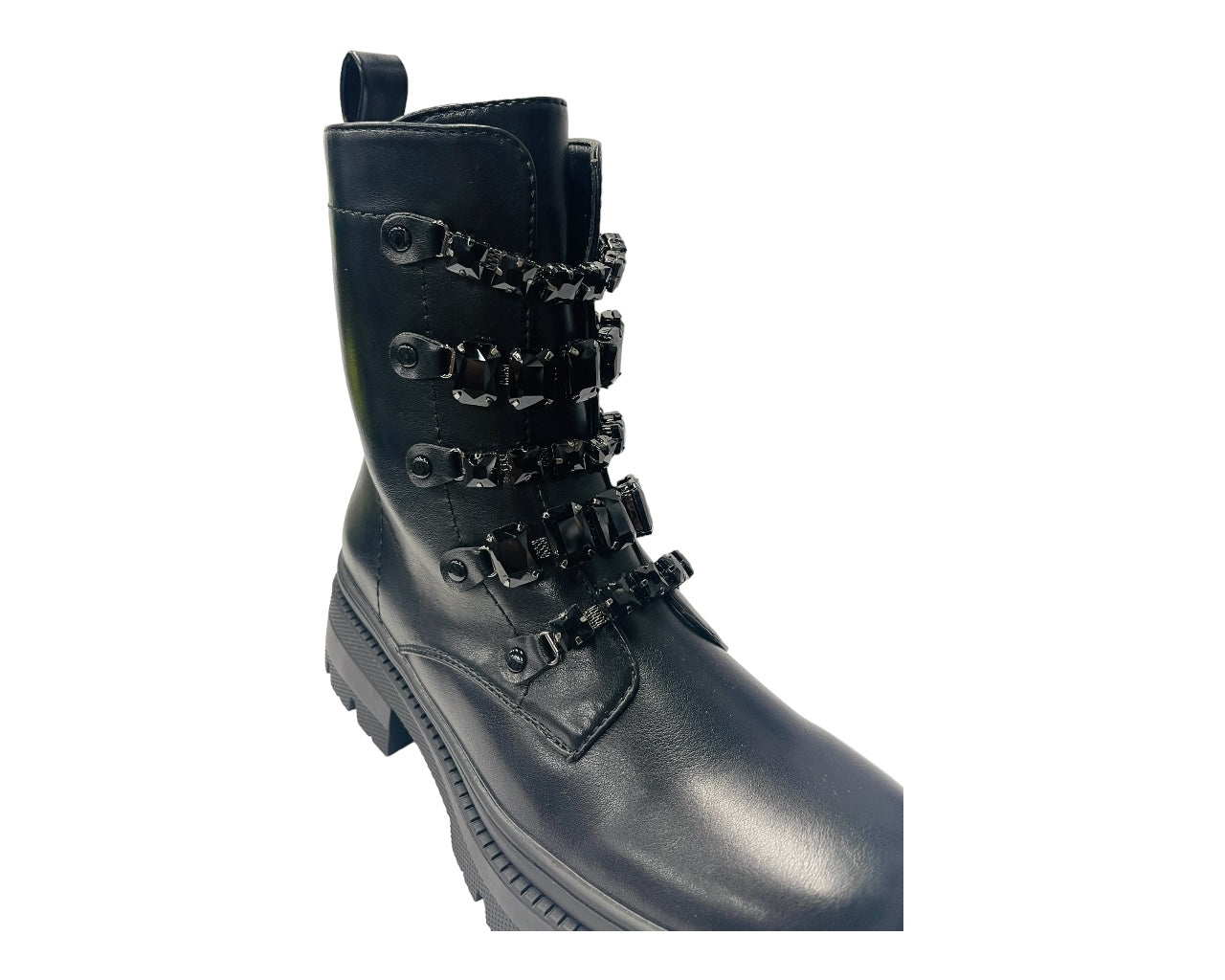 Faux Leather Pearl Zip Ankle Boots