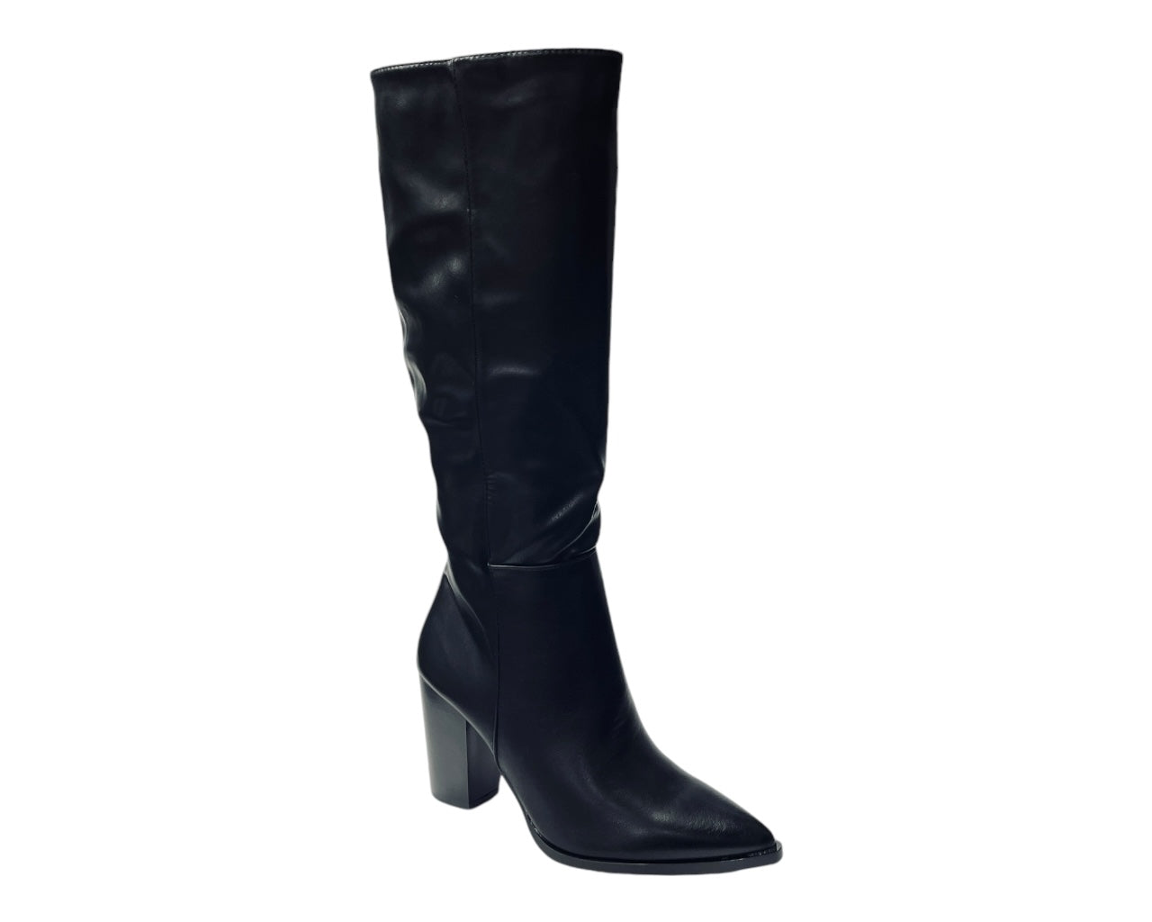 Block Heel Knee High Faux Leather Boots