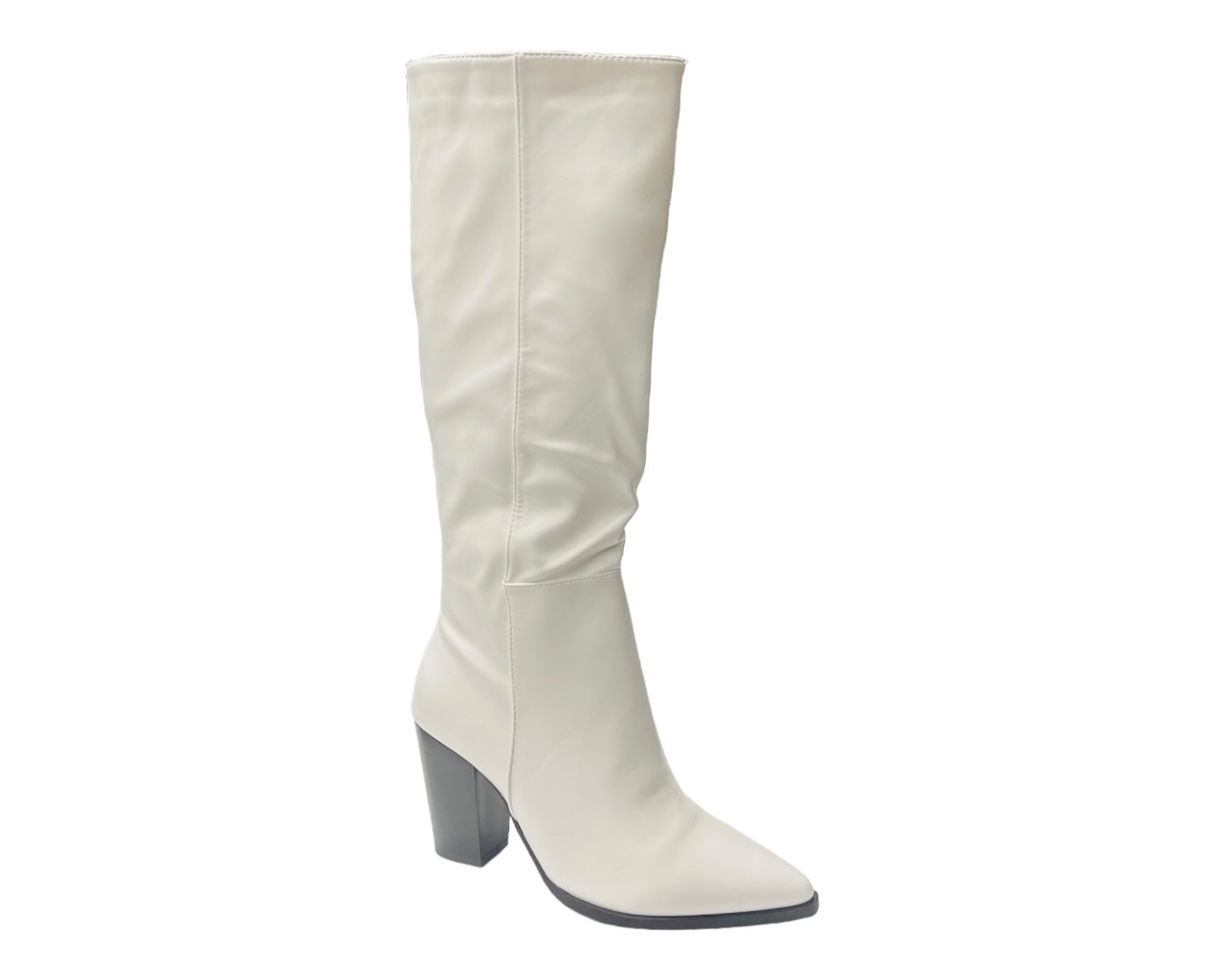 Block Heel Knee High Faux Leather Boots