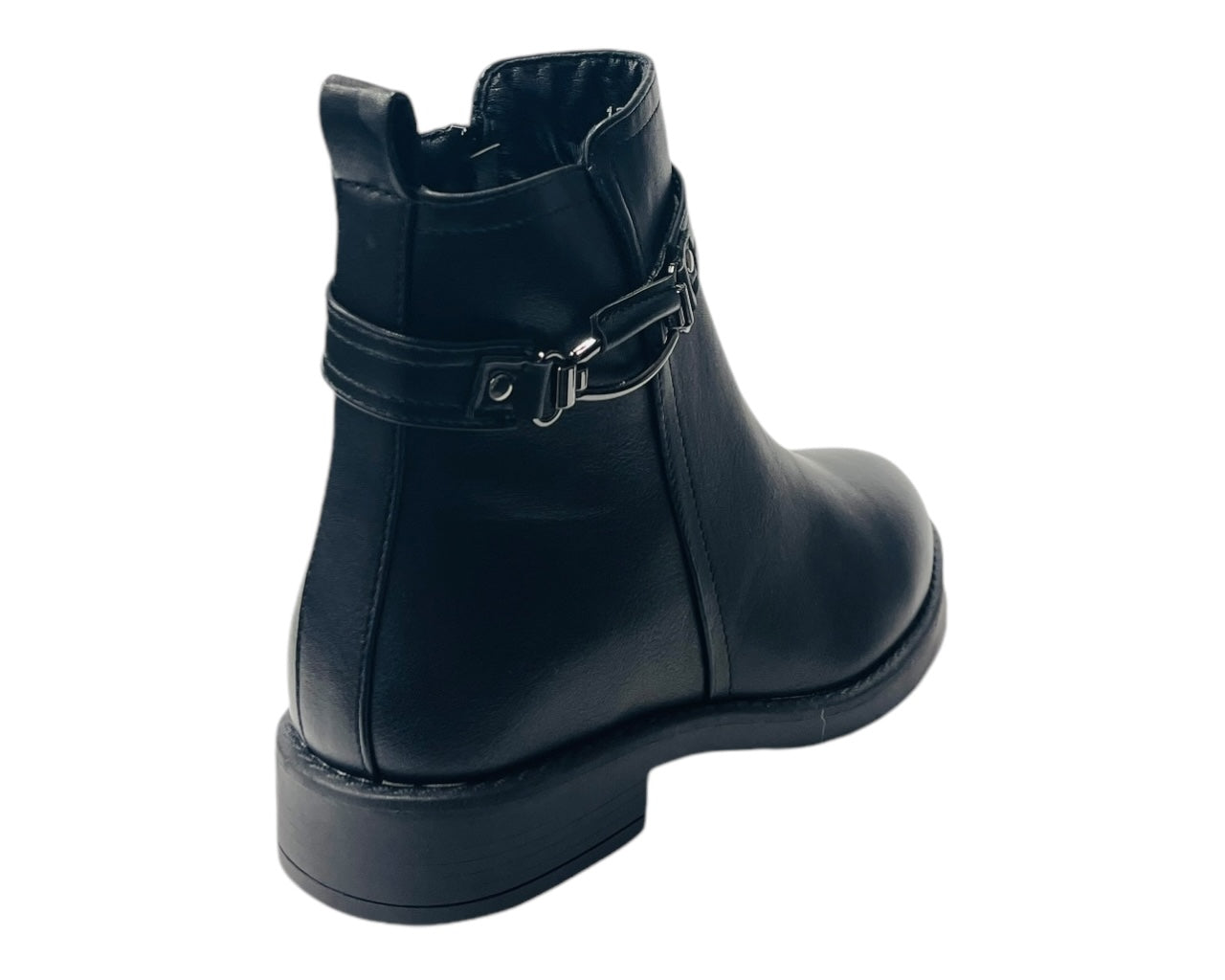 Faux Leather Flat Sole Ankle Boots