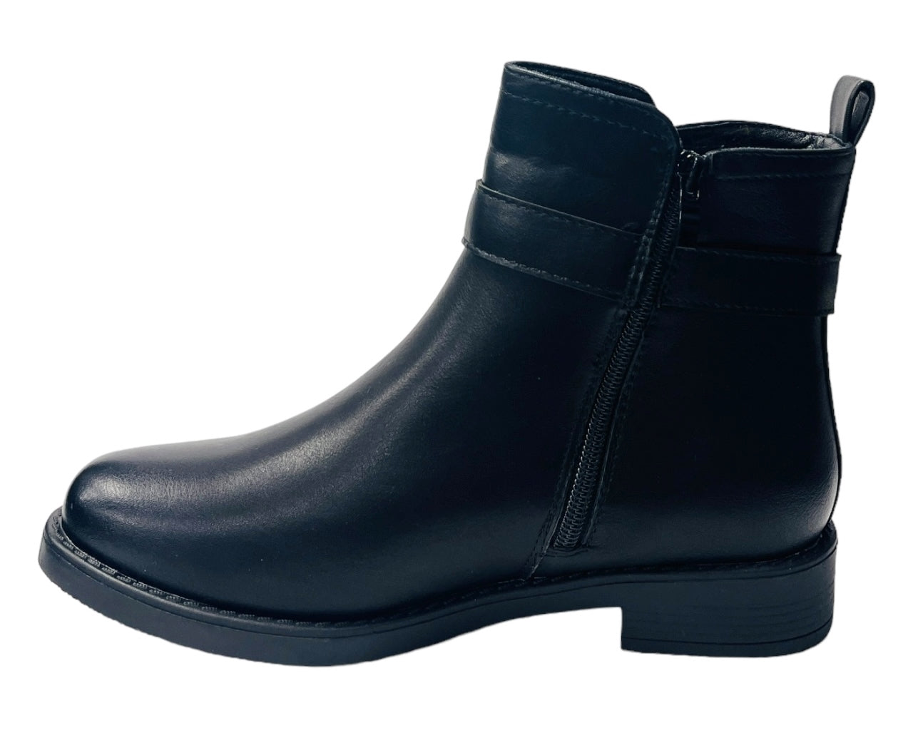 Flat Sole Faux Leather Ankle Boots