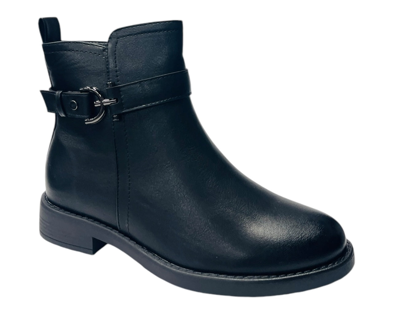 Flat Sole Faux Leather Ankle Boots