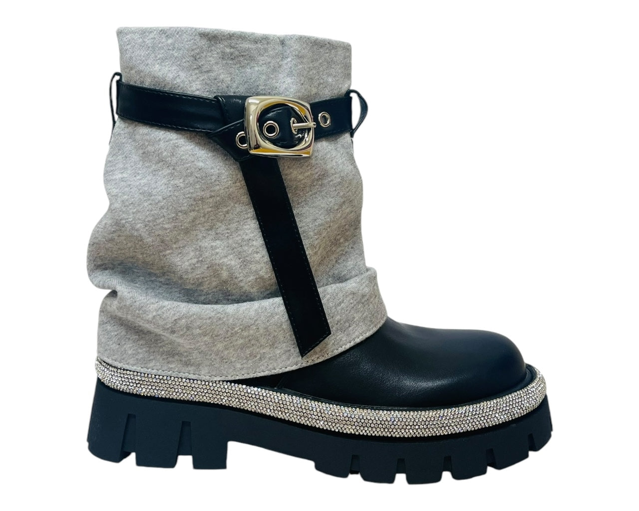 Fold Over Rhinestone Ankle Boots