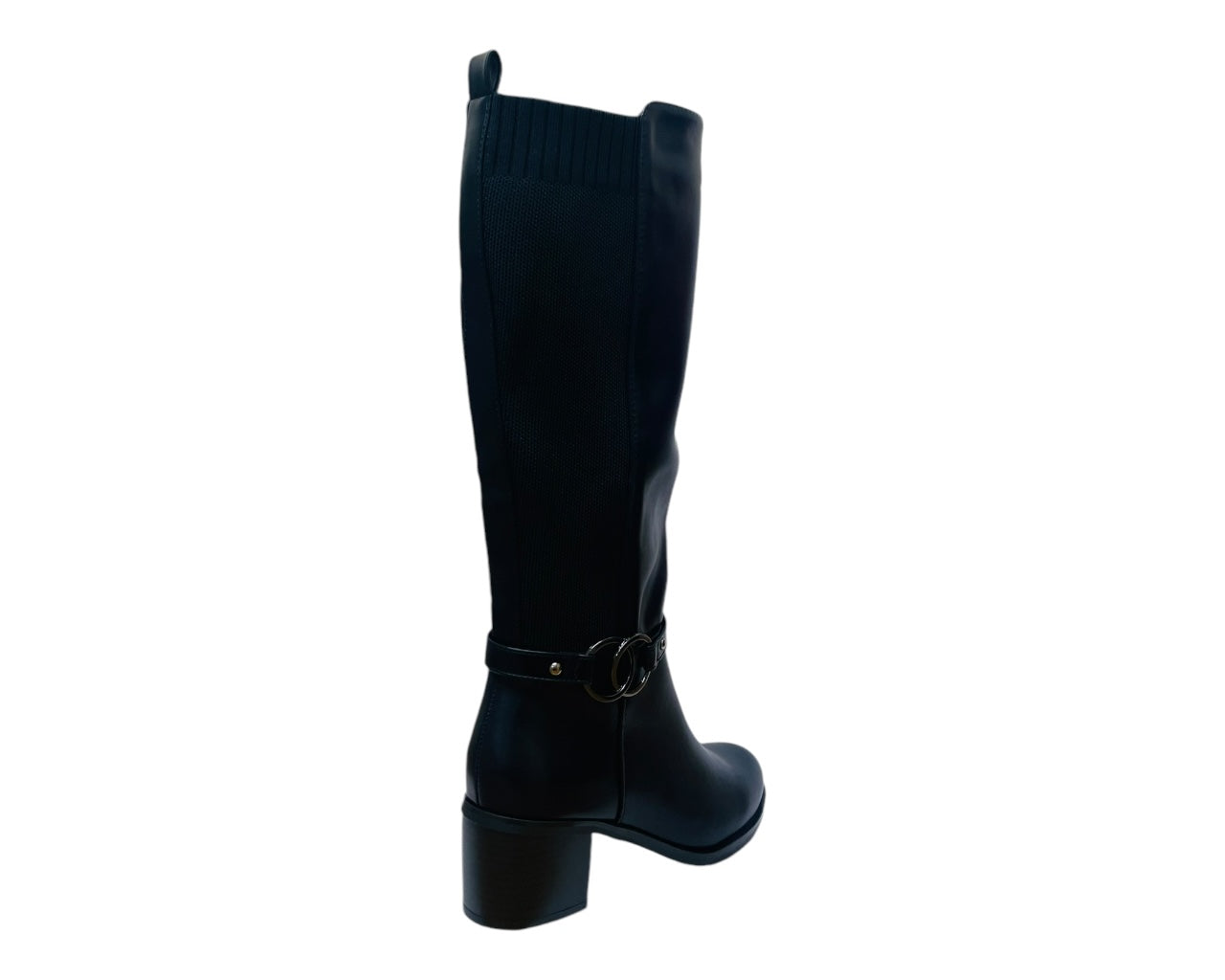 Faux Leather Block Heel Knee High Boots
