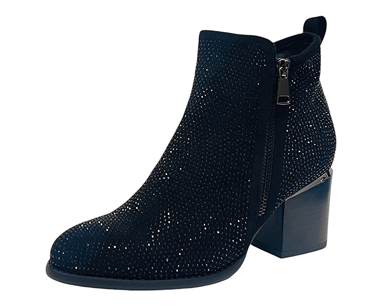 Rhinestone Block Heel Ankle Boots