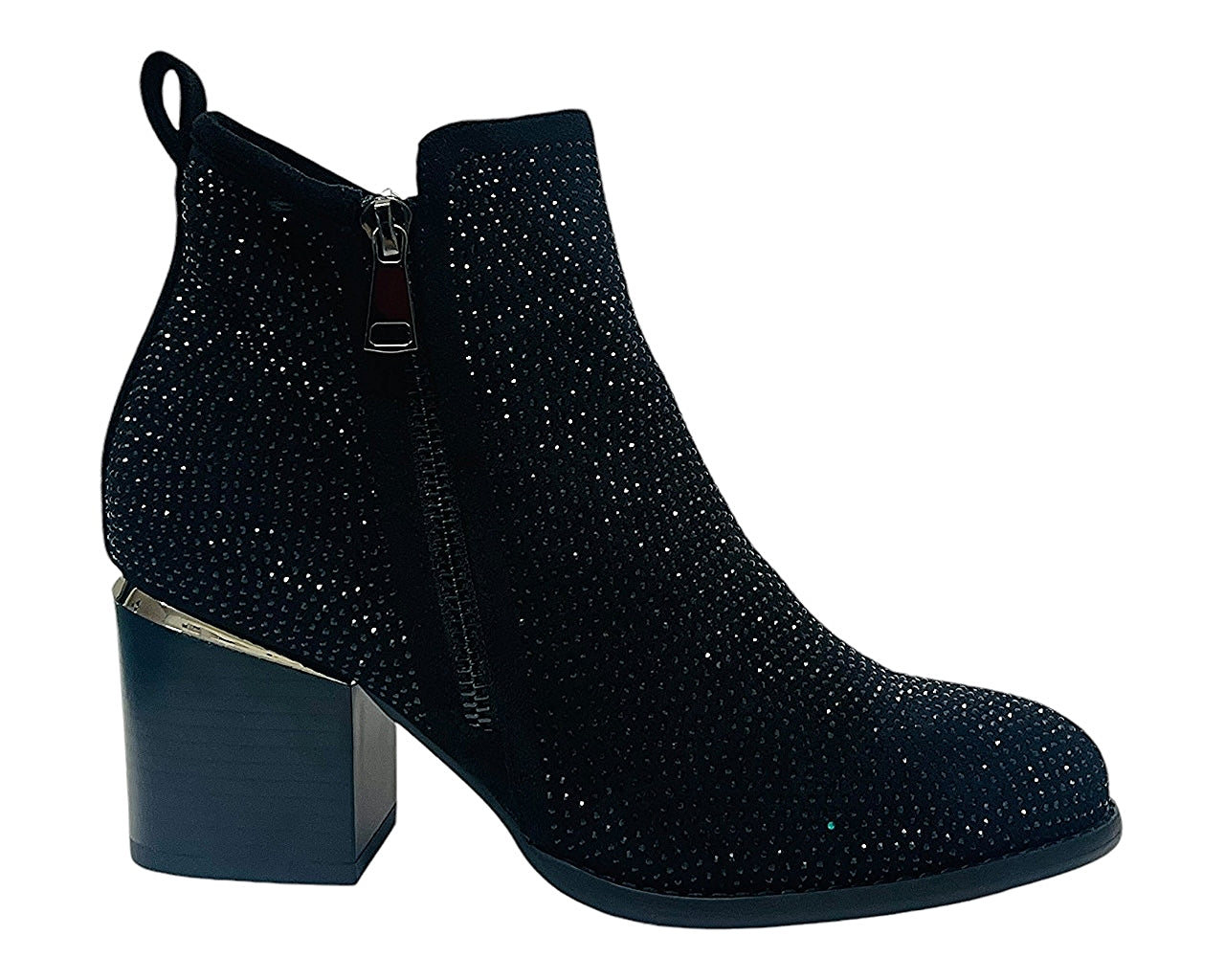 Rhinestone Block Heel Ankle Boots