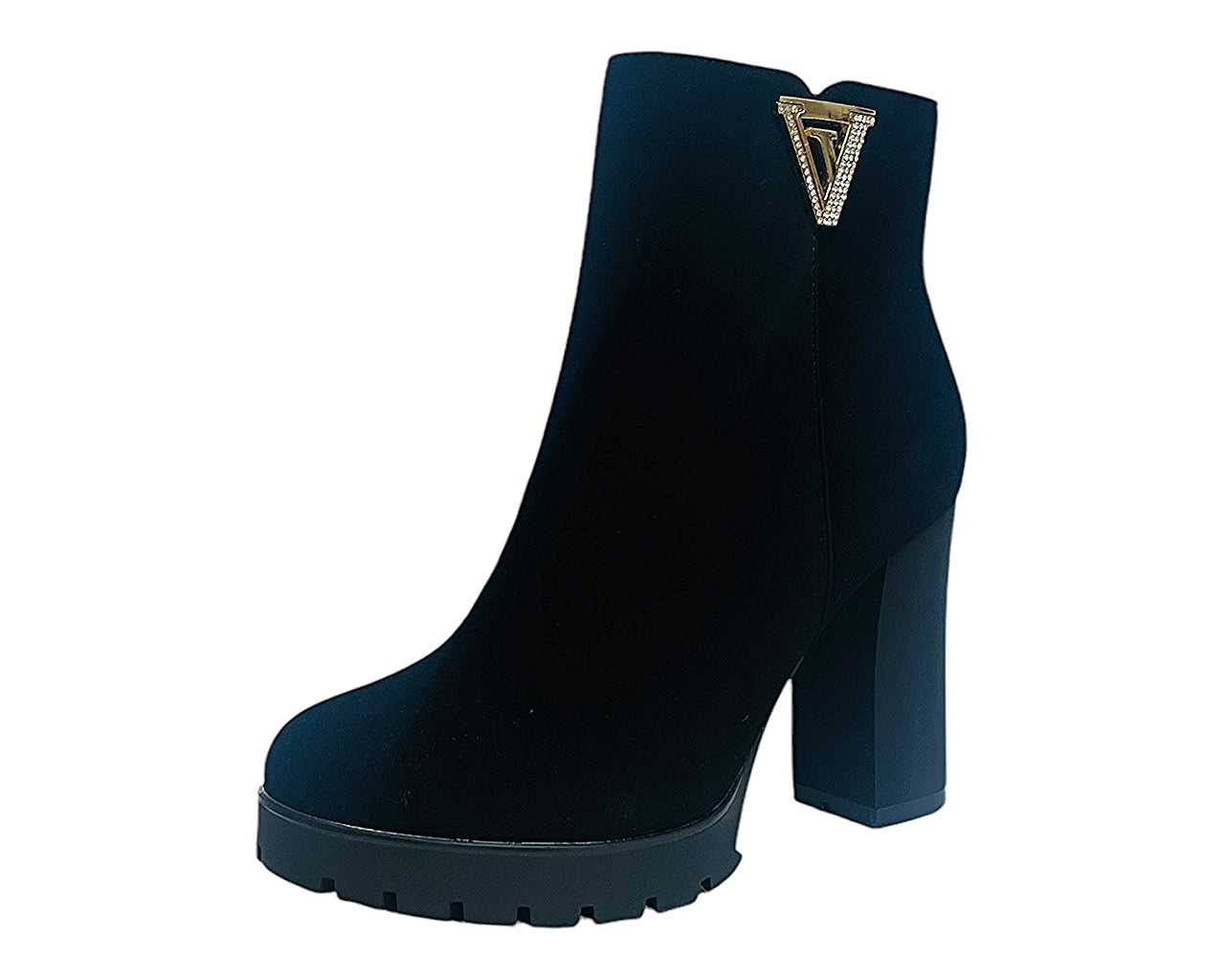 Diamante Block Heels Zip Ankle Boots