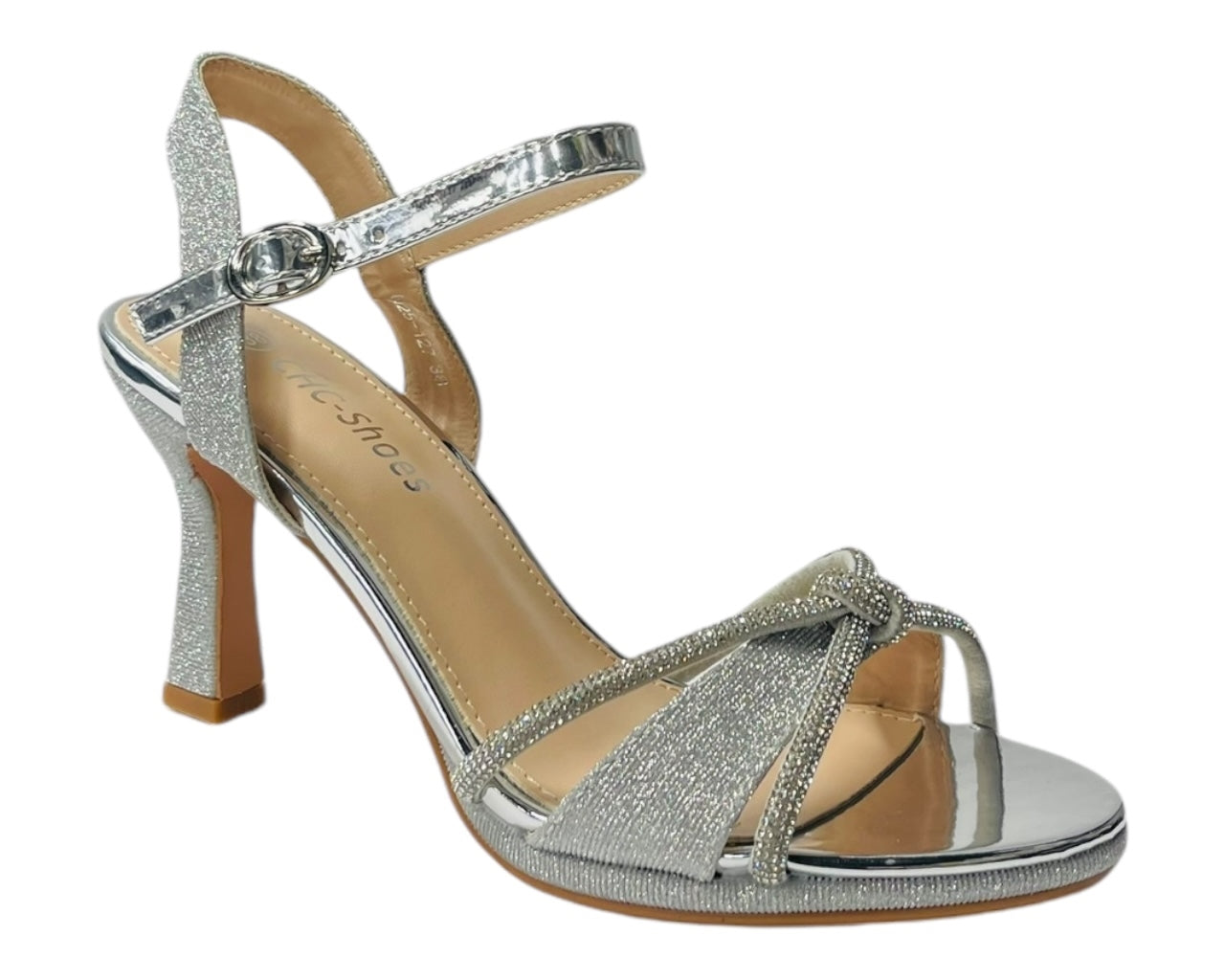 Rhinestone Glitter Ankle Strap Spool Heel Shoes
