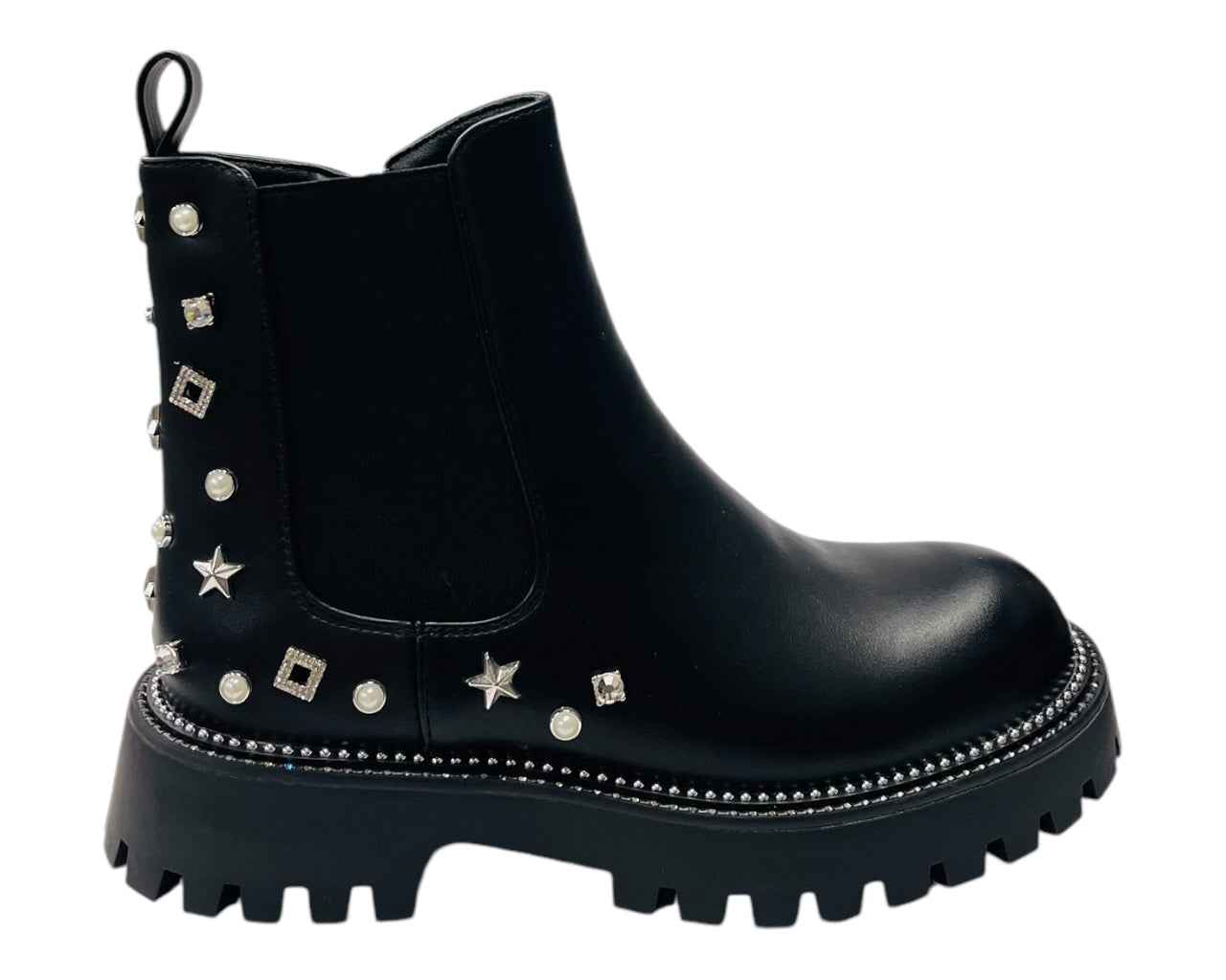 Rhinestone Studded Elastic Zip Ankle Boots