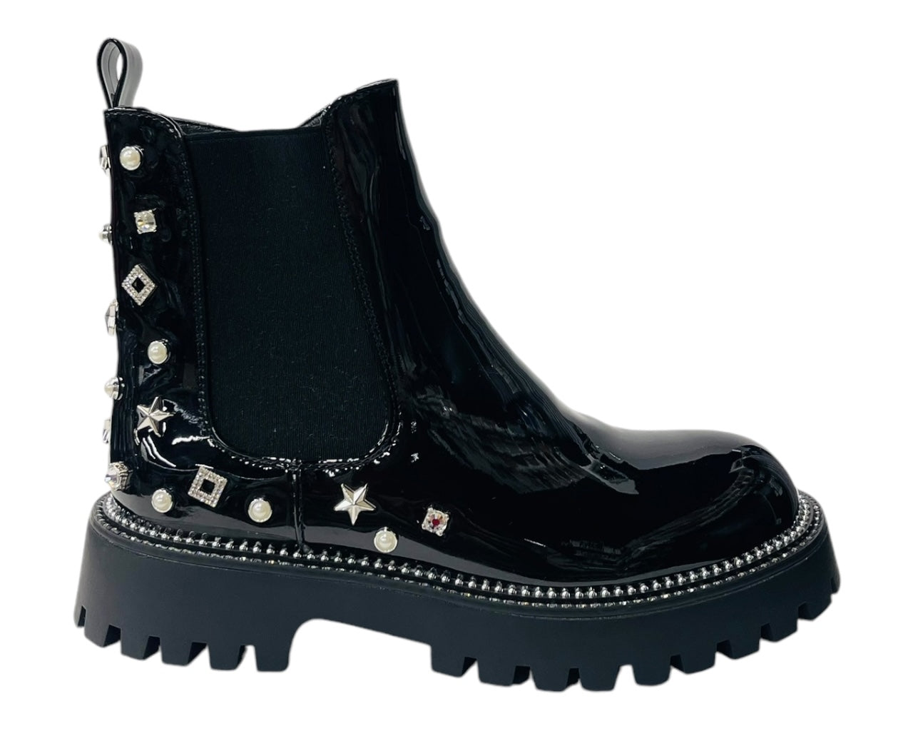 Rhinestone Studded Elastic Zip Ankle Boots