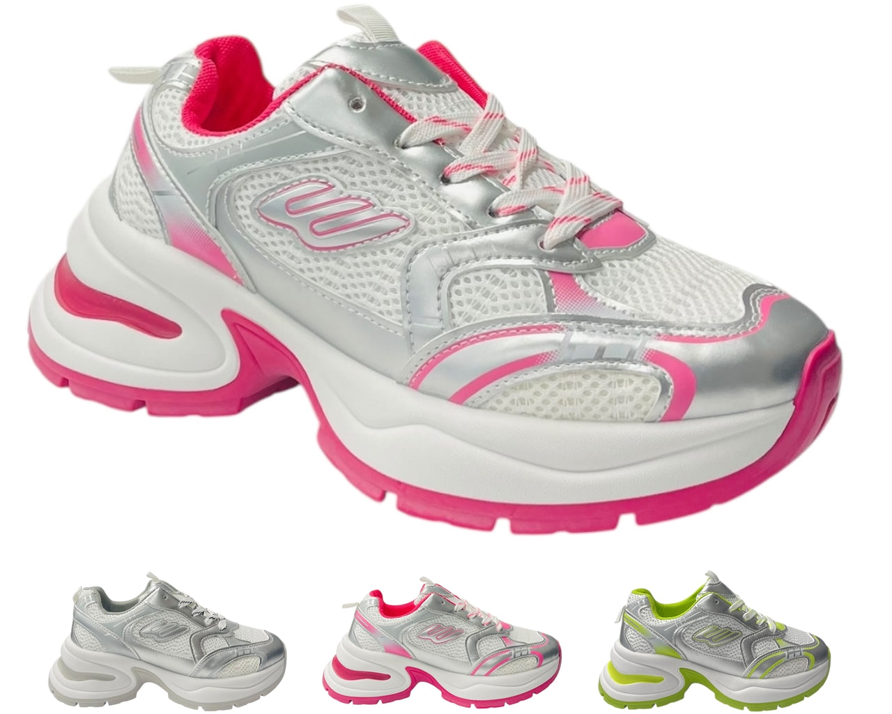Chunky Sole Mesh Lace Up Sports Trainers