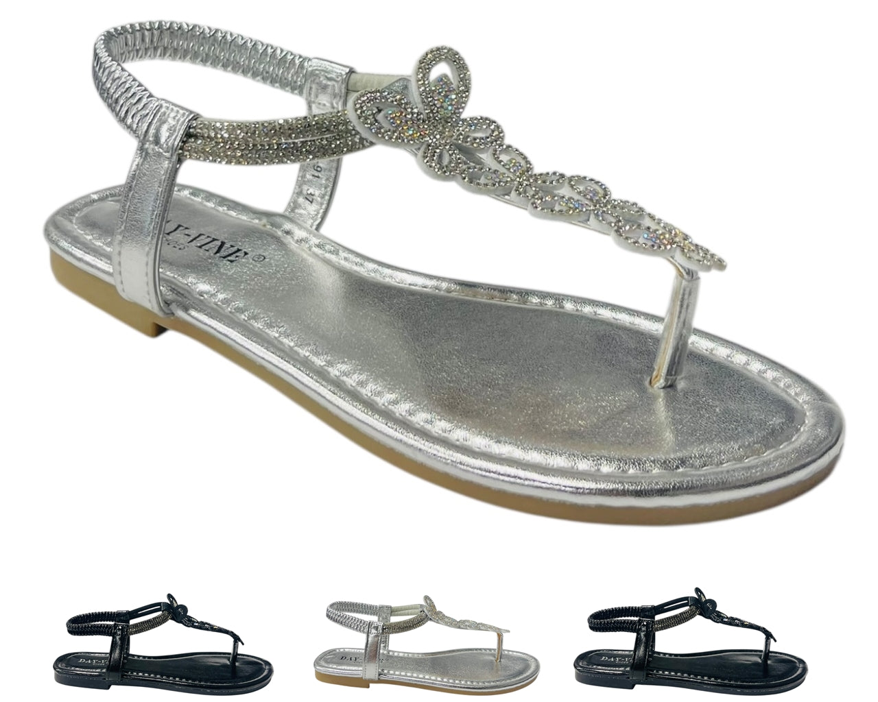 Rhinestone Elastic Ankle Strap Thong Sandals