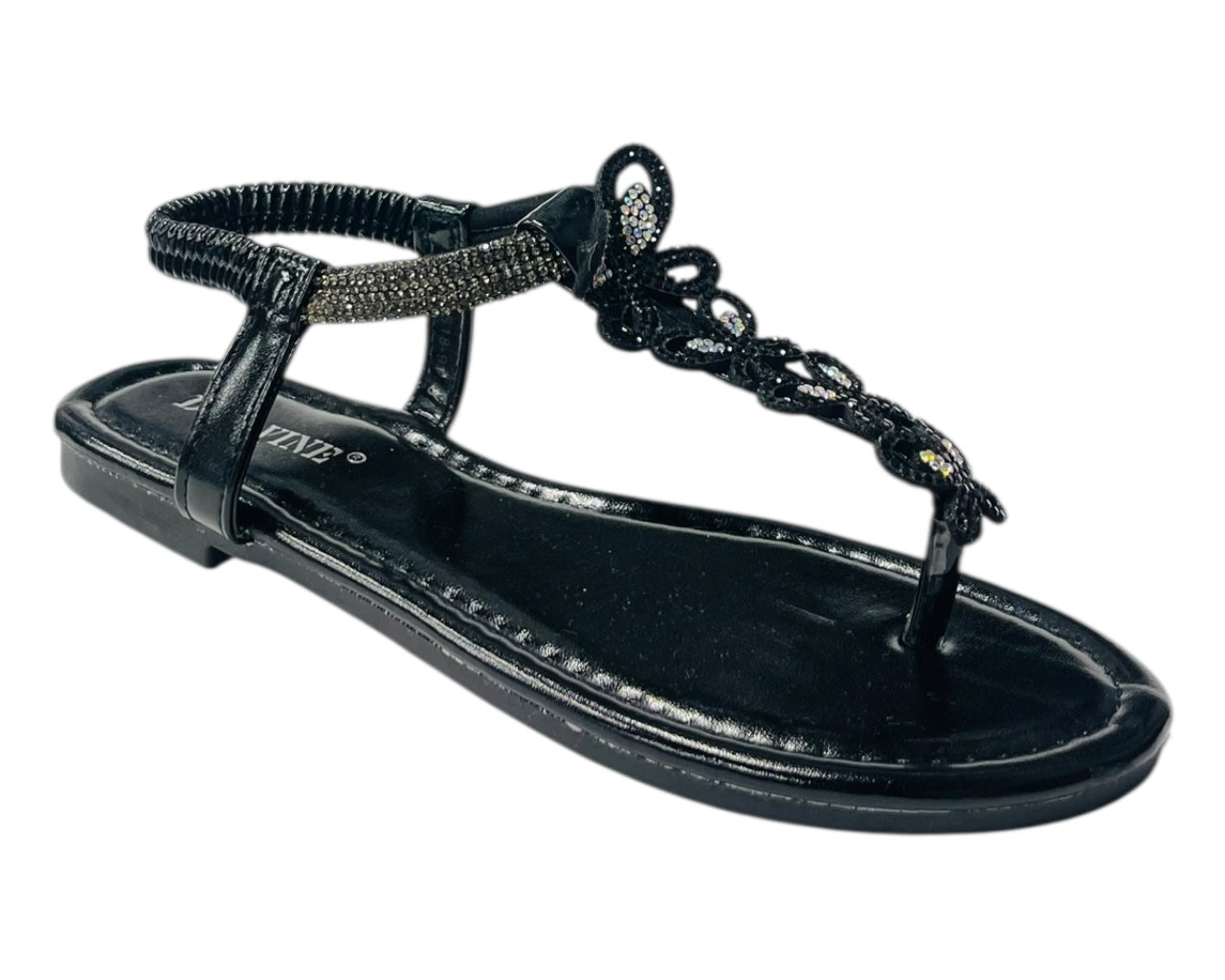 Rhinestone Elastic Ankle Strap Thong Sandals