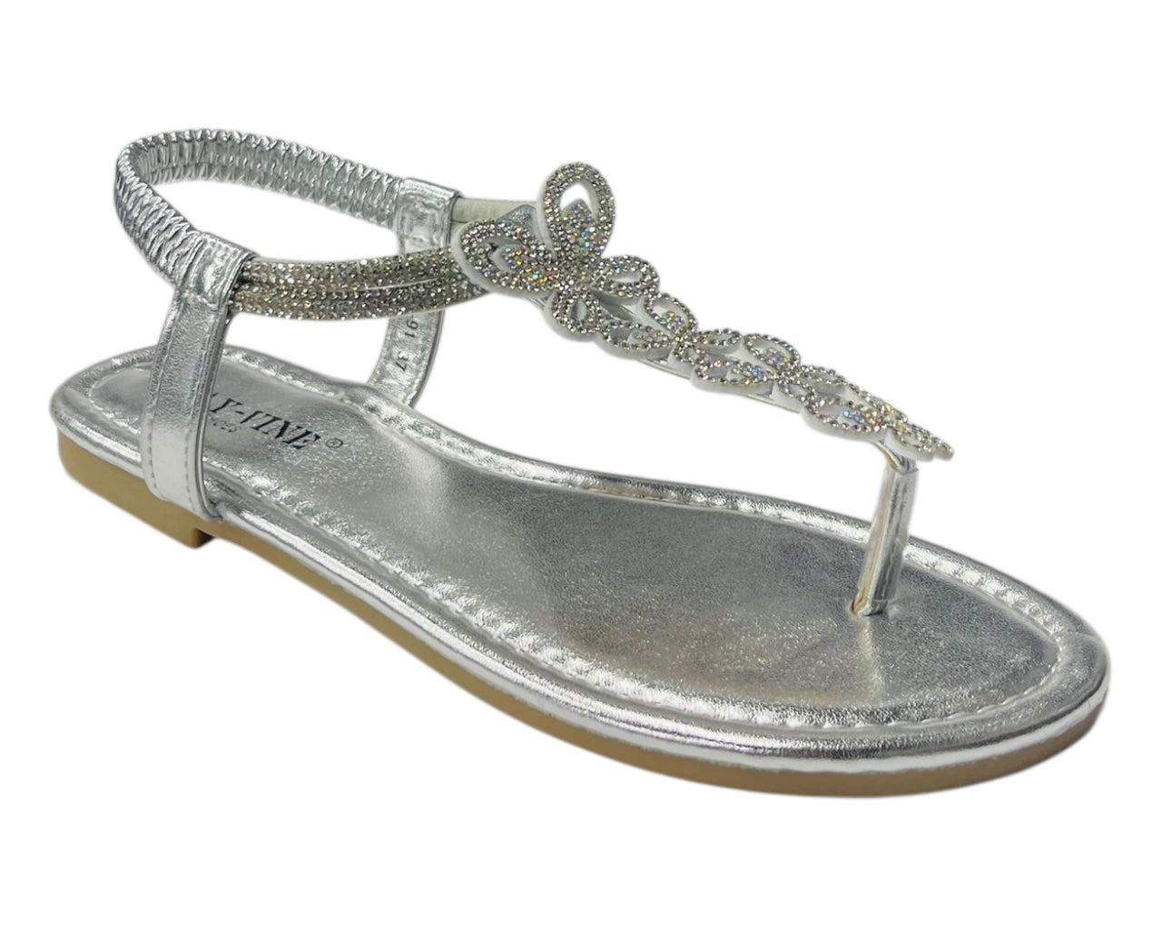 Rhinestone Elastic Ankle Strap Thong Sandals