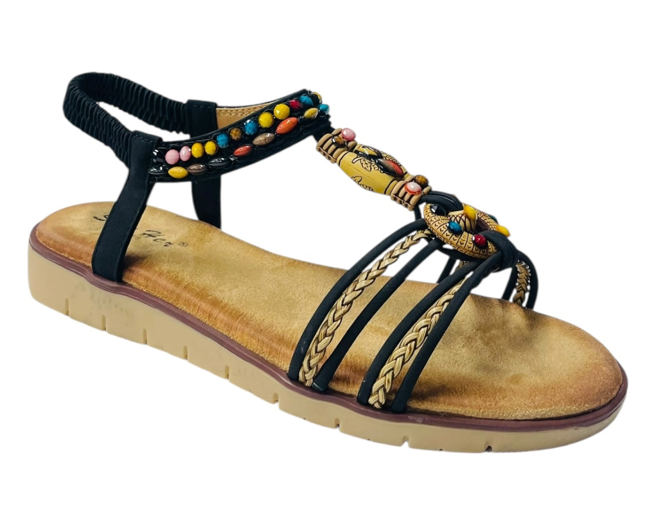 Elastic Ankle Strap Beaded Sandals