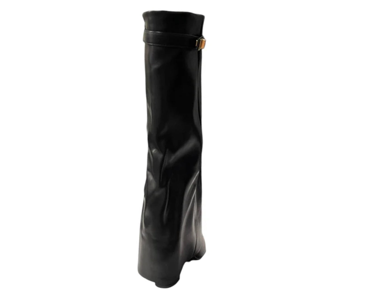 Faux Leather Knee High Fold Over Block Heel Boots