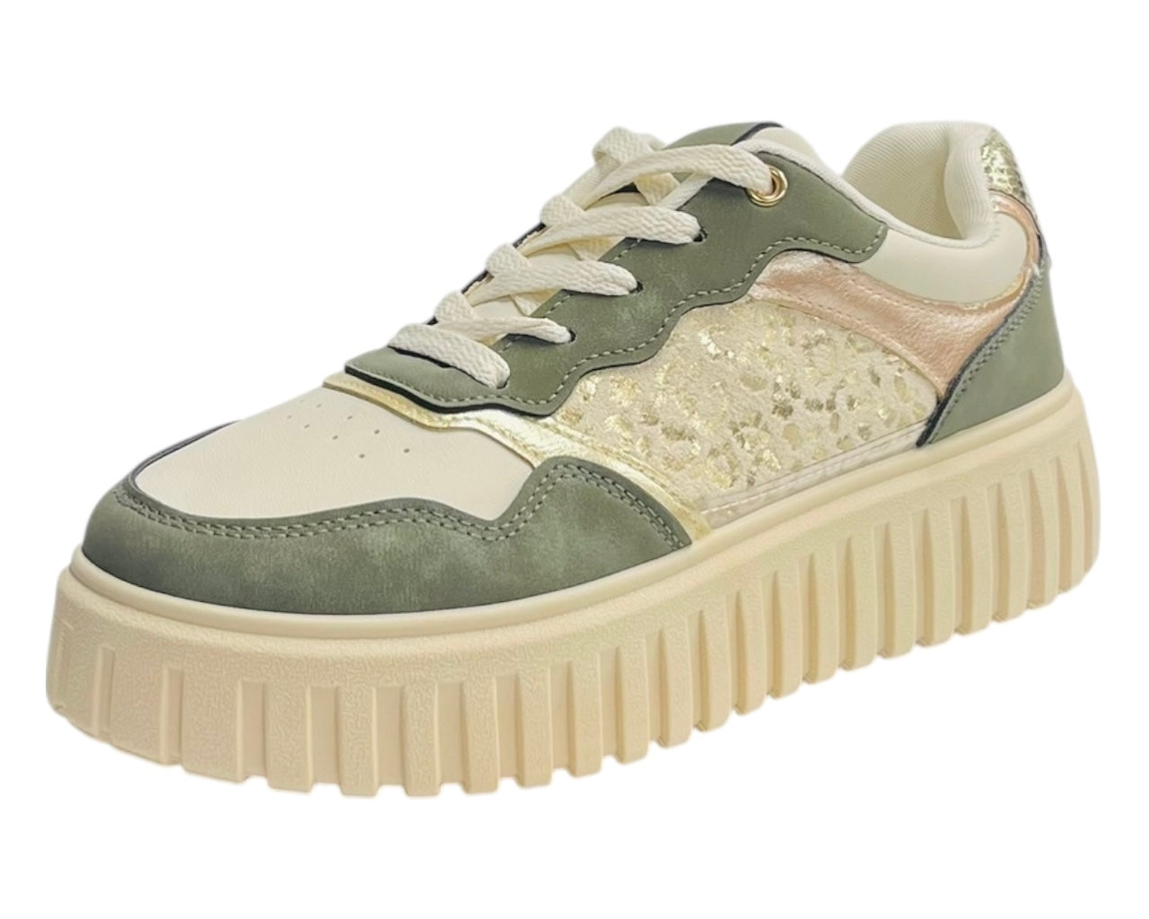 Faux Leather Platform Lace Up Trainers