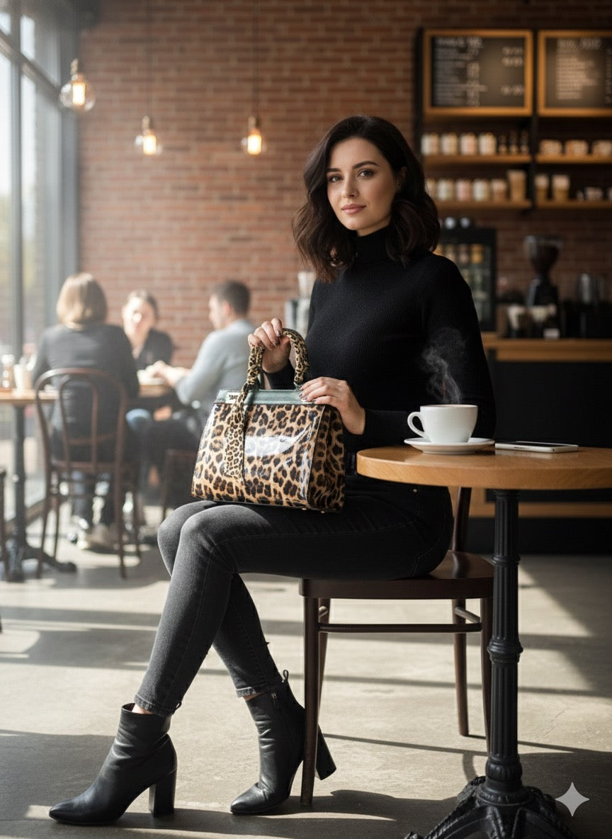 Faux Patent Leopard Print Crossbody Hand Bag