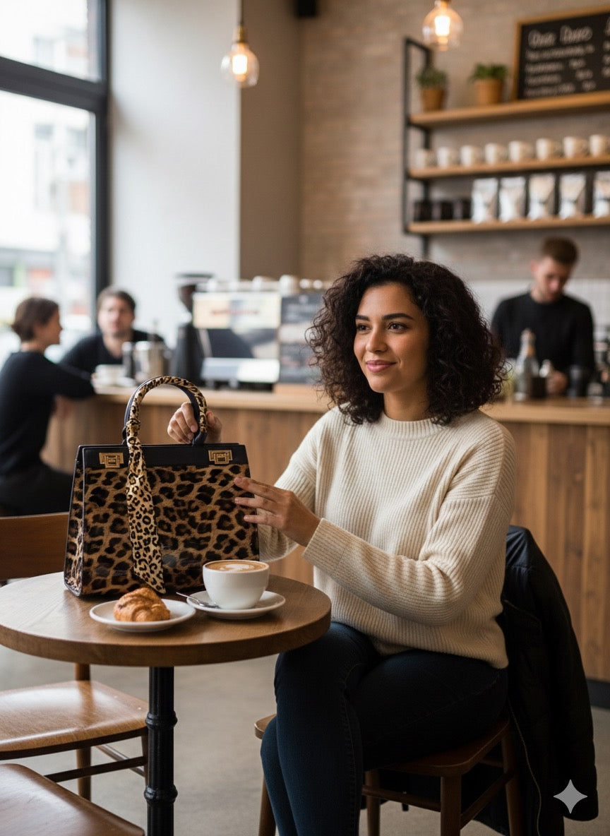 Faux Patent Leopard Print Crossbody Hand Bag