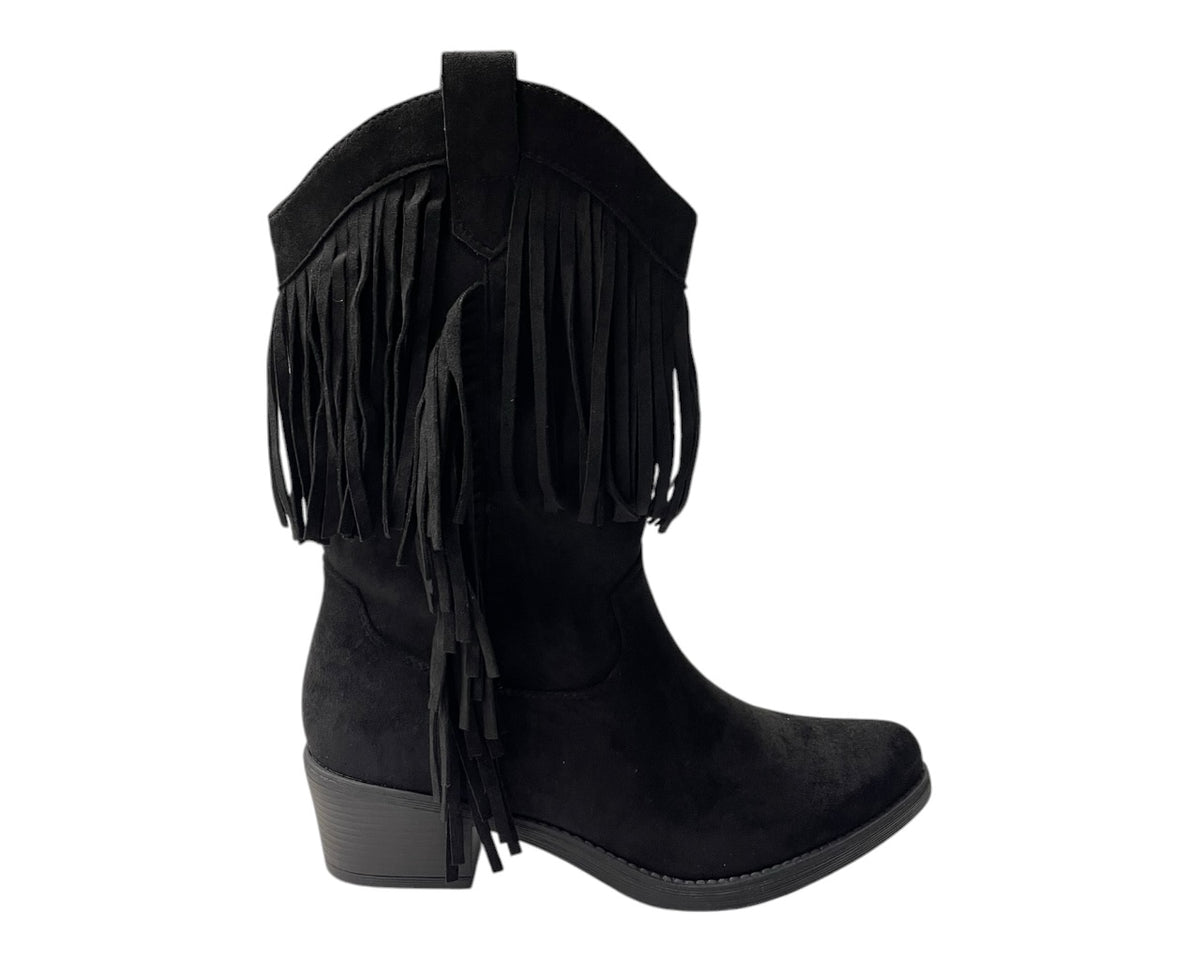 Mid Calf Fringe Faux Suede Cowboy Boots