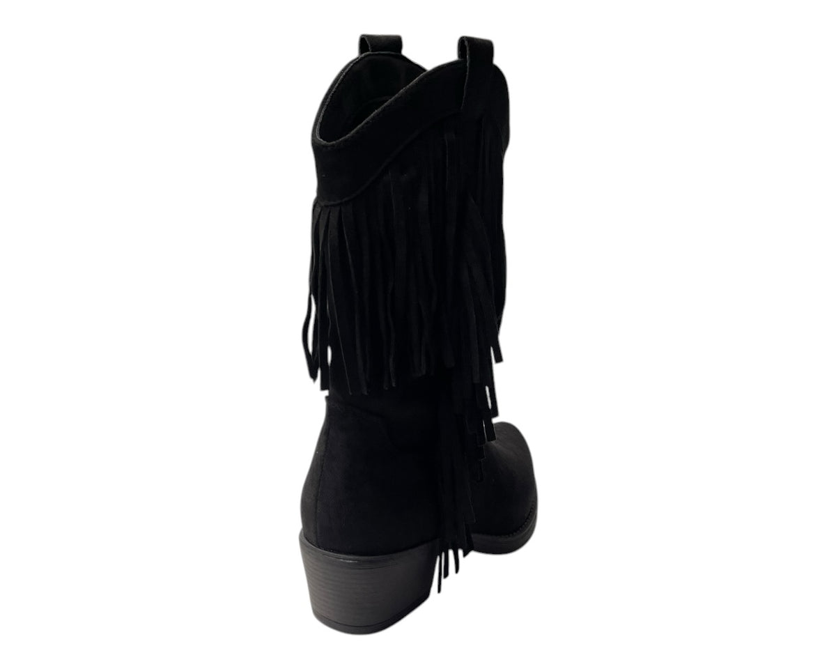 Mid Calf Fringe Faux Suede Cowboy Boots