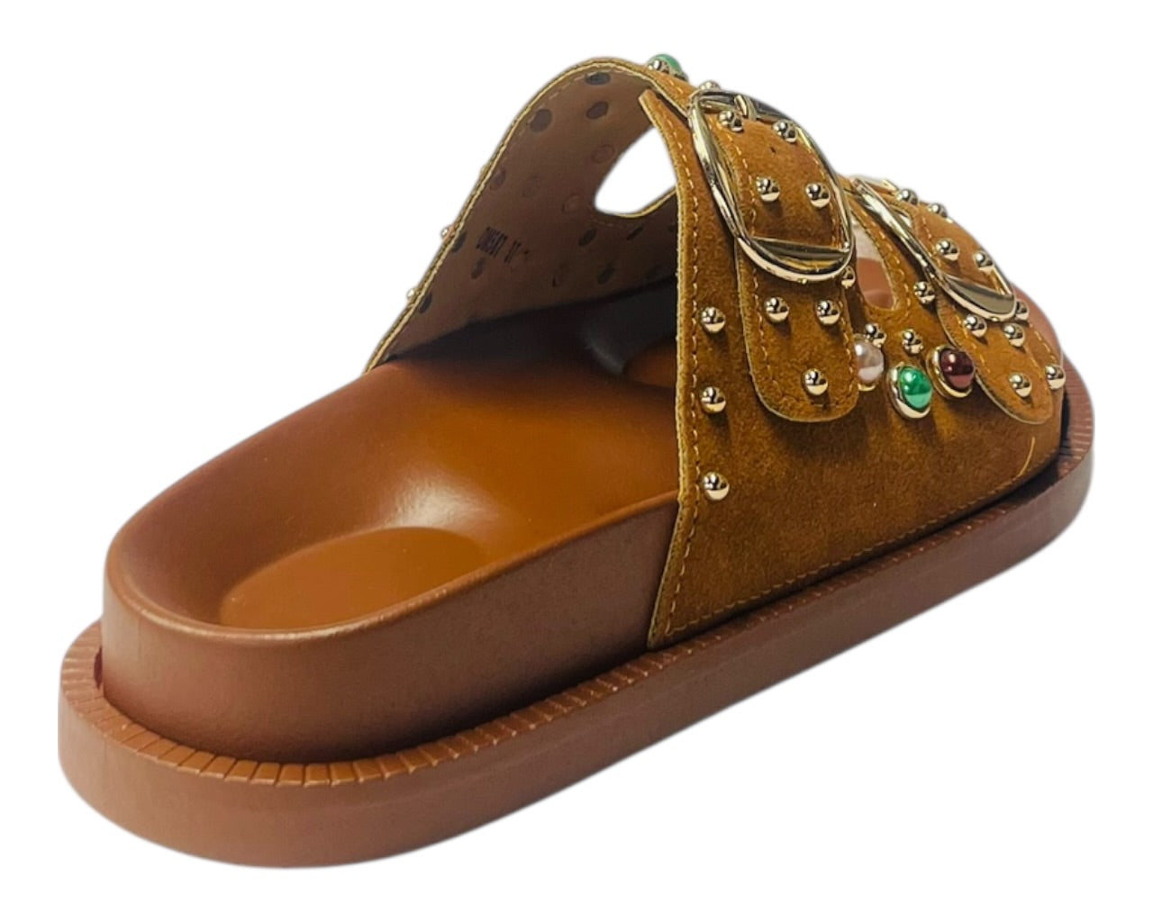 Diamante Stud Double Buckle Slide On Sandal