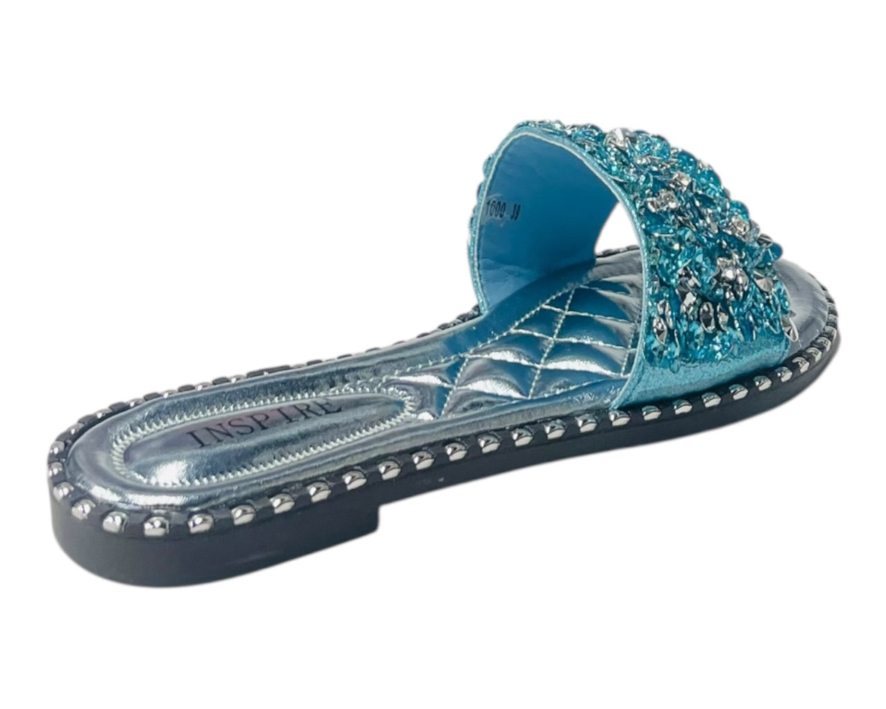 Diamante Gem Stone Cushioned Insole Open Toe Flat Slider