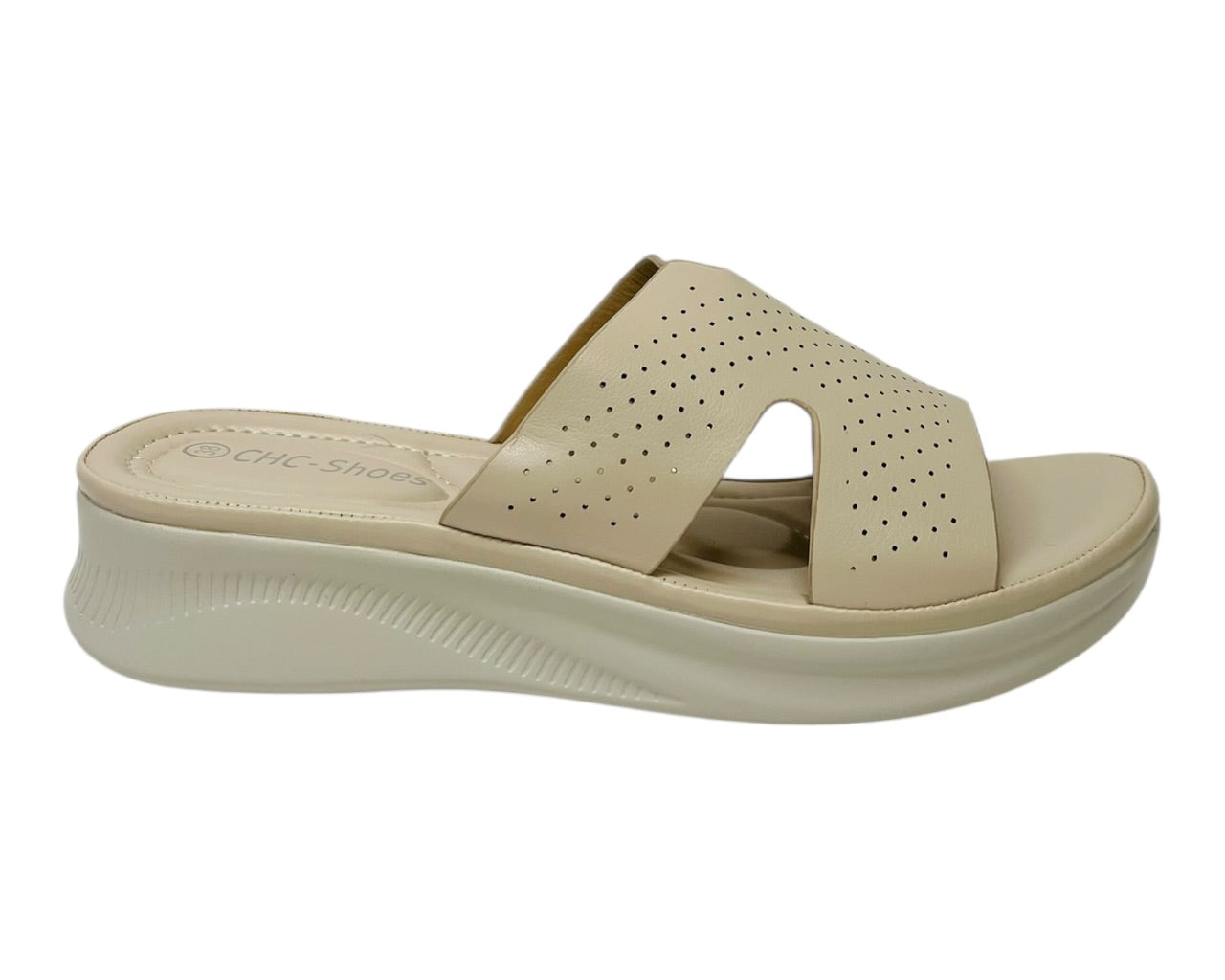 Lightweight Perforated Slip On Wedge Sandals