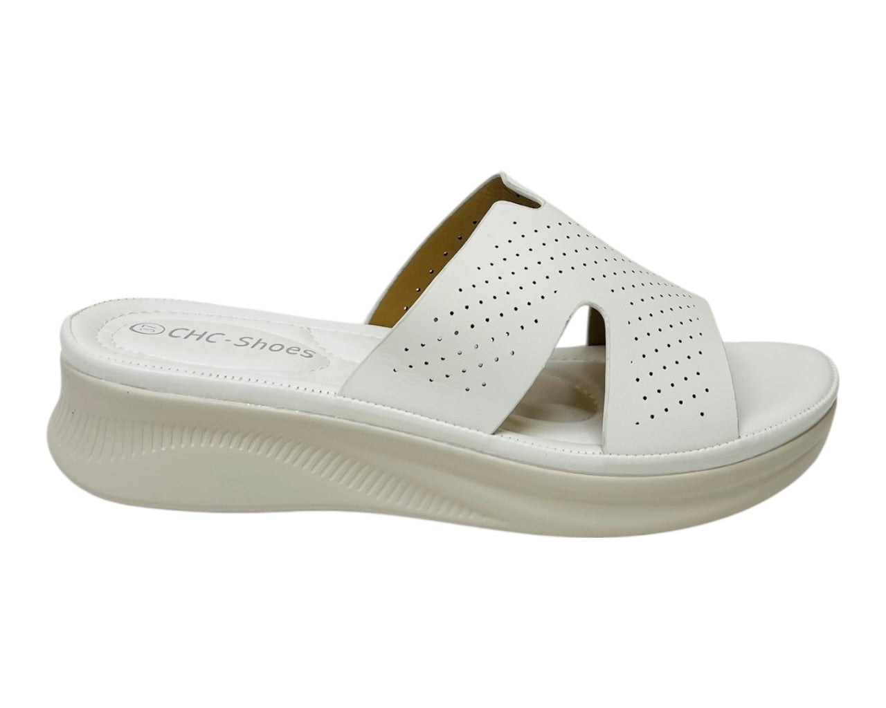 Lightweight Perforated Slip On Wedge Sandals