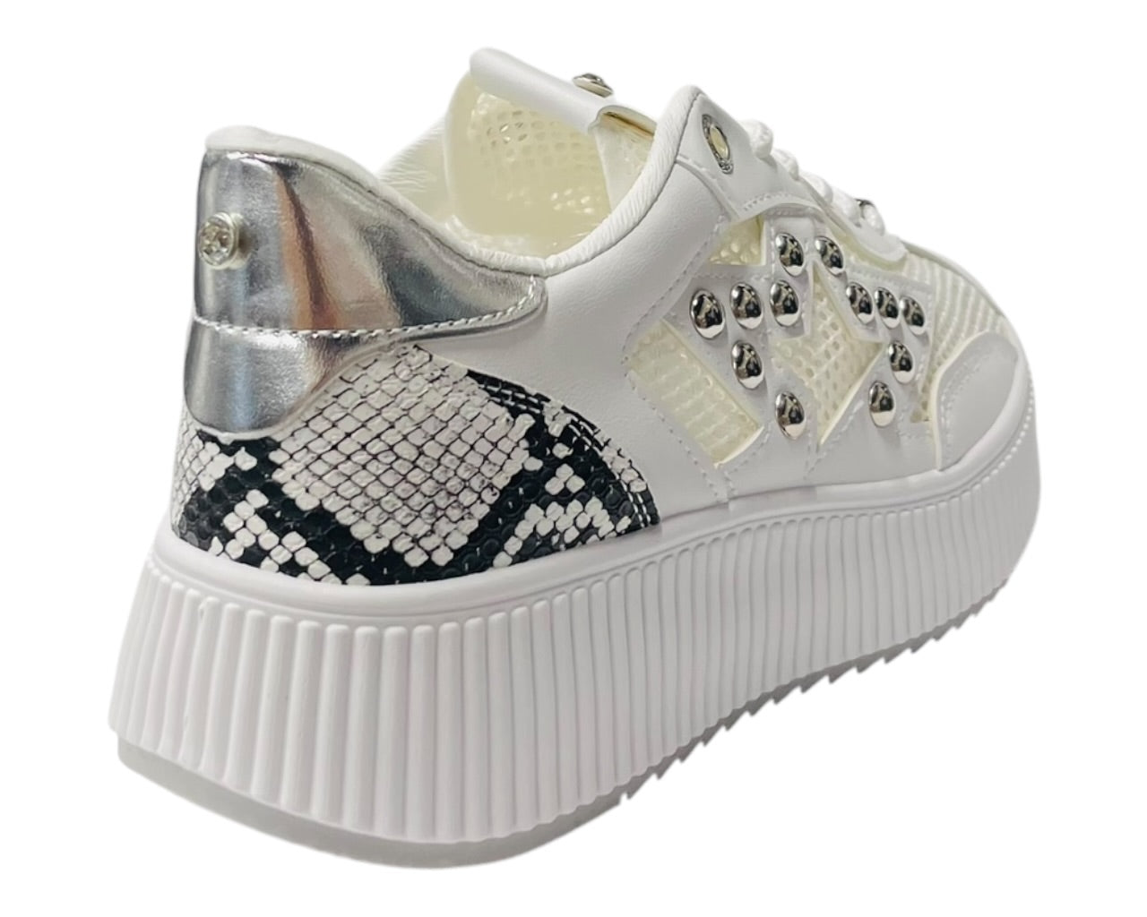 Platform Mesh Stud Lace Up Trainers
