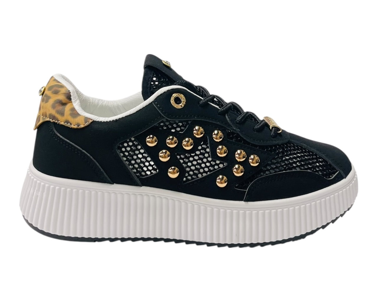 Platform Mesh Stud Lace Up Trainers