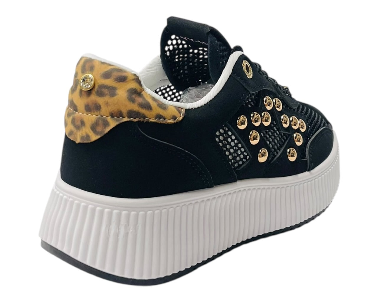 Platform Mesh Stud Lace Up Trainers