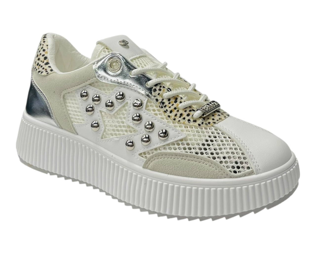 Platform Mesh Stud Lace Up Trainers