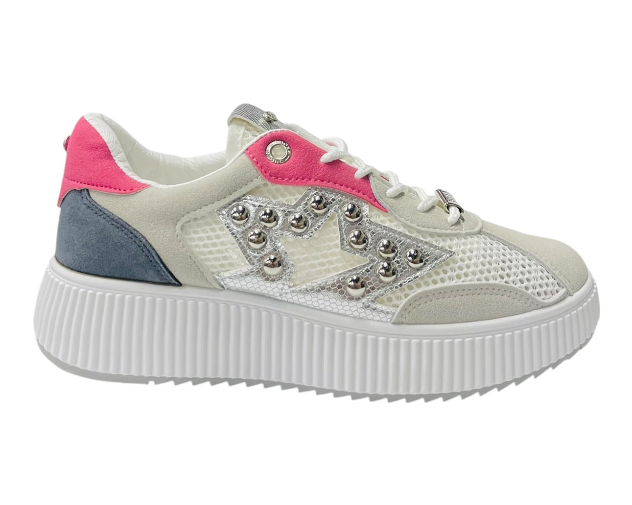 Platform Mesh Stud Lace Up Trainers