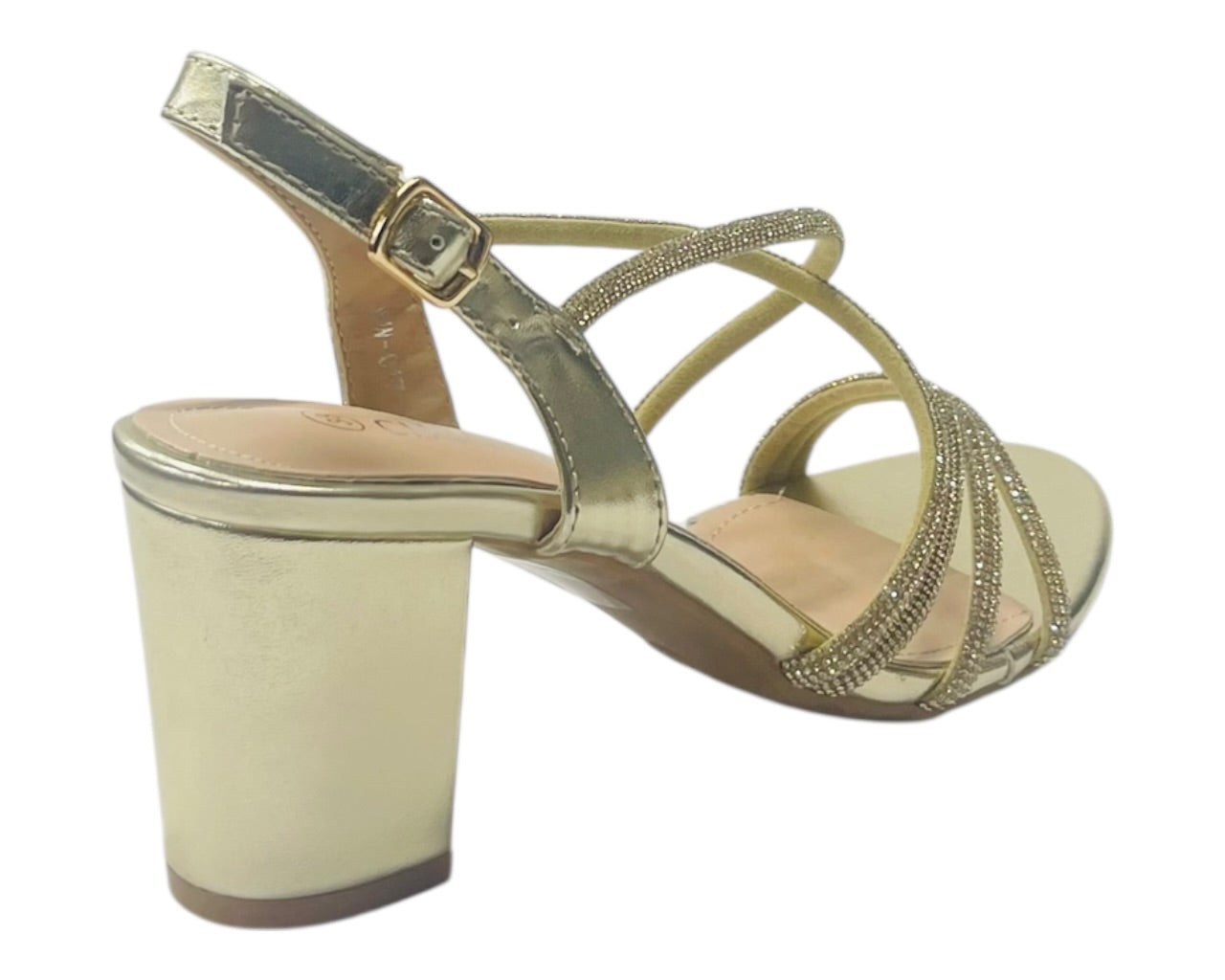Diamante Glitter Ankle Strap Block Heel Shoes